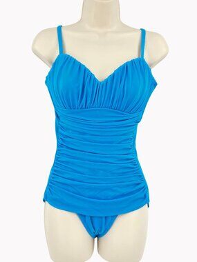 Miraclesuit Rialto size 10 Blue One Piece Swimsuit Tummy Control & Ruching